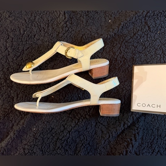 Coach Cream Sandals with Gold Buckle - Picture 11 of 14